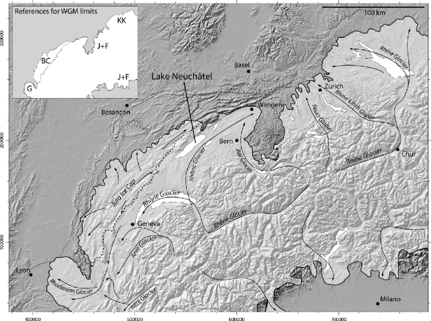 Maximale uitbreiding Rhône Glacier