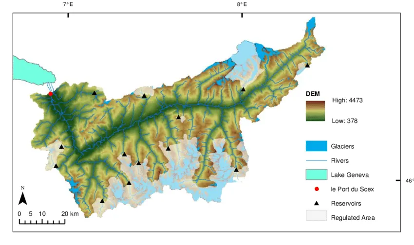 Topografie stroomgebied Rhône
